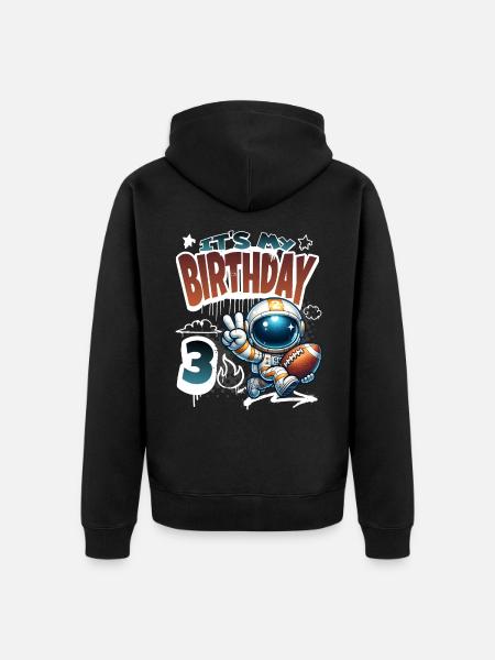 Astronaut 3rd Birthday Football - Unisex Premium Organic Zip Hoodie - black