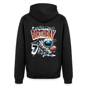 Astronaute 7e anniversaire football - Veste à capuche bio Premium Unisexe - noir - Dos - Nico (187cm)