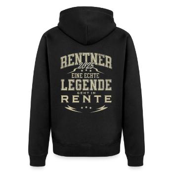 Rentner 2025 - Unisex Premium Bio Zip Hoodie - Schwarz - Hinten - Nico (187cm)