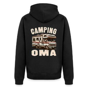 Camping Oma - Unisex Premium Bio Zip Hoodie - Schwarz - Hinten - Nico (187cm)