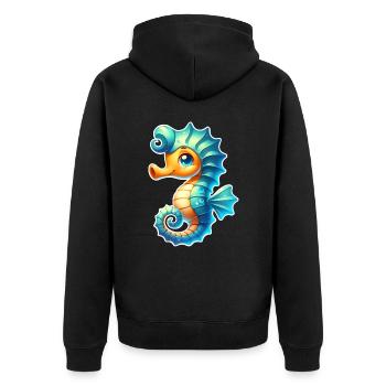 Seepferd Seepferdchen - Unisex Premium Bio Zip Hoodie - Schwarz - Hinten - Nico (187cm)