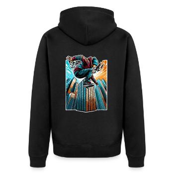 Parkour - Unisex Premium Bio Zip Hoodie - Schwarz - Hinten - Nico (187cm)