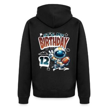 Astronaut 12th Birthday Football - Unisex Premium Organic Zip Hoodie - black - Back - Nico (187cm)