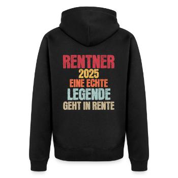 Rentner 2025 - Unisex Premium Bio Zip Hoodie - Schwarz - Hinten - Nico (187cm)