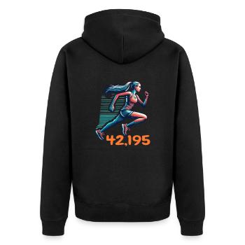 Marathonläuferin Frau Laufen Lauftraining Joggen - Unisex Premium Bio Zip Hoodie - Schwarz - Hinten - Nico (187cm)