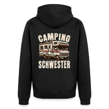 Camping Schwester - Unisex Premium Bio Zip Hoodie - Schwarz - Hinten - Nico (187cm)