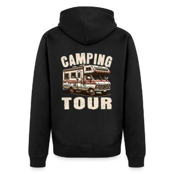 Camping - Unisex Premium Organic Zip Hoodie - black - Back - Nico (187cm)