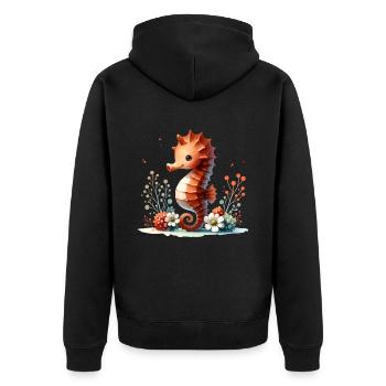Seepferd Seepferdchen - Unisex Premium Bio Zip Hoodie - Schwarz - Hinten - Nico (187cm)