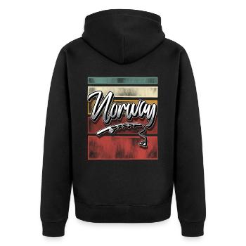 Norwegen Angeln Fischen - Unisex Premium Bio Zip Hoodie - Schwarz - Hinten - Nico (187cm)