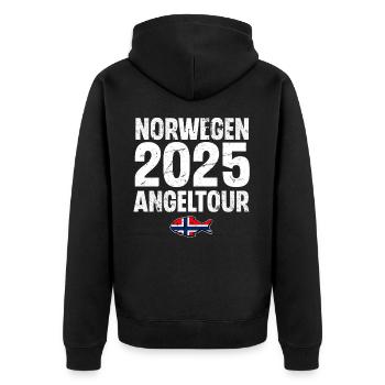 Norwegen Angeltour 2025 - Unisex Premium Bio Zip Hoodie - Schwarz - Hinten - Nico (187cm)