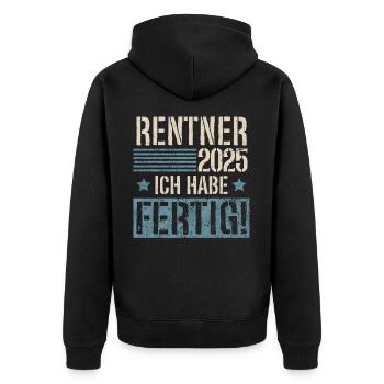 Rentner 2025 - Unisex Premium Bio Zip Hoodie - Schwarz - Hinten - Nico (187cm)