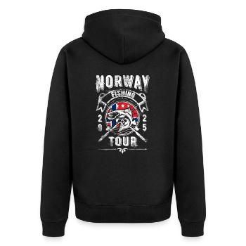Norwegen Angeltour 2025 - Unisex Premium Bio Zip Hoodie - Schwarz - Hinten - Nico (187cm)