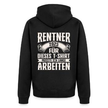 Rentner 2025 - Unisex Premium Bio Zip Hoodie - Schwarz - Hinten - Nico (187cm)