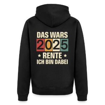 Rentner 2025 - Unisex Premium Bio Zip Hoodie - Schwarz - Hinten - Nico (187cm)