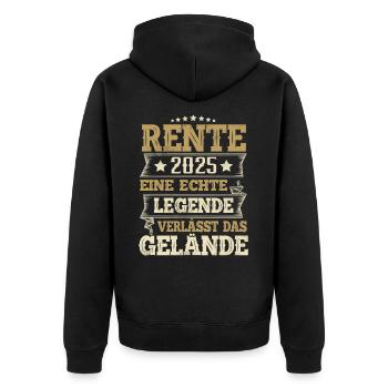 Rentner 2025 - Unisex Premium Bio Zip Hoodie - Schwarz - Hinten - Nico (187cm)