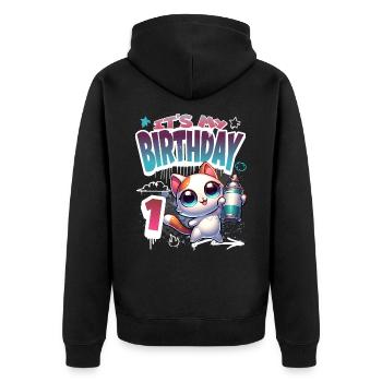 1st Birthday Cat Graffiti - Unisex Premium Organic Zip Hoodie - black - Back - Nico (187cm)