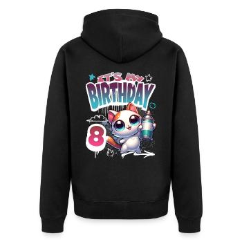 8th Birthday Cat Graffiti - Unisex Premium Organic Zip Hoodie - black - Back - Nico (187cm)