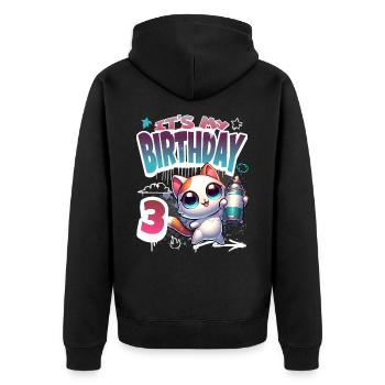3rd Birthday Cat Graffiti - Unisex Premium Organic Zip Hoodie - black - Back - Nico (187cm)