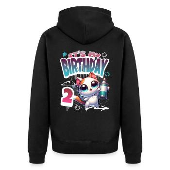 2. Geburtstag Katze Graffiti - Unisex Premium Bio Zip Hoodie - Schwarz - Hinten - Nico (187cm)