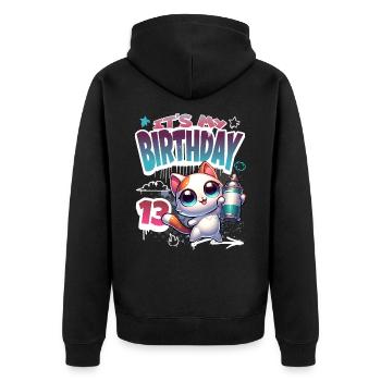 13th Birthday Cat Graffiti - Unisex Premium Organic Zip Hoodie - black - Back - Nico (187cm)