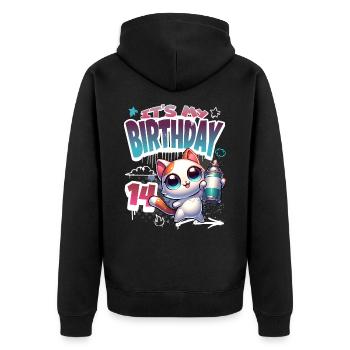 14th Birthday Cat Graffiti - Unisex Premium Organic Zip Hoodie - black - Back - Nico (187cm)