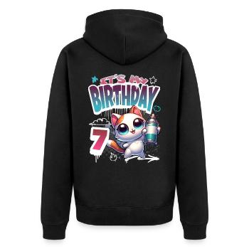 7th Birthday Cat Graffiti - Unisex Premium Organic Zip Hoodie - black - Back - Nico (187cm)