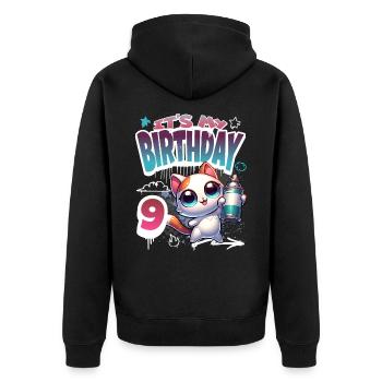 9th Birthday Cat Graffiti - Unisex Premium Organic Zip Hoodie - black - Back - Nico (187cm)