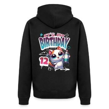 12th Birthday Cat Graffiti - Unisex Premium Organic Zip Hoodie - black - Back - Nico (187cm)