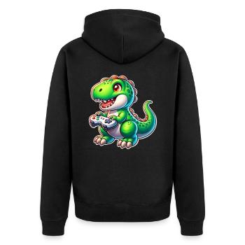 Gaming Dinosaur T Rex - Unisex Premium Organic Zip Hoodie - black - Back - Nico (187cm)