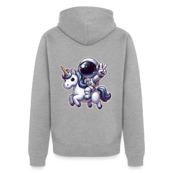 Astronaute chevauchant une licorne - Veste à capuche bio Premium Unisexe - gris chiné - Dos - Nico (187cm)