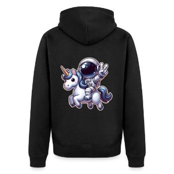 Astronaut reitet auf einem Einhorn - Unisex Premium Bio Zip Hoodie - Schwarz - Hinten - Nico (187cm)