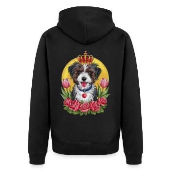 Chien lion mignon avec des fleurs et une couronne - Veste à capuche bio Premium Unisexe - noir - Dos - Nico (187cm)