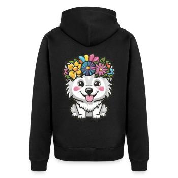 Samoyed Dog with Flower Crown - Unisex Premium Organic Zip Hoodie - black - Back - Nico (187cm)