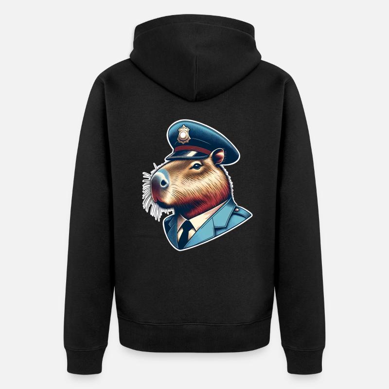 Capybara Polizei - Unisex Premium Bio Zip Hoodie - Schwarz