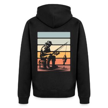 Angeln Angler Fischen - Unisex Premium Bio Zip Hoodie - Schwarz - Hinten - Nico (187cm)