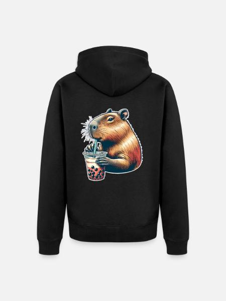 Capybara Bubble Tea - Premium økologisk unisex-hættejakke - sort