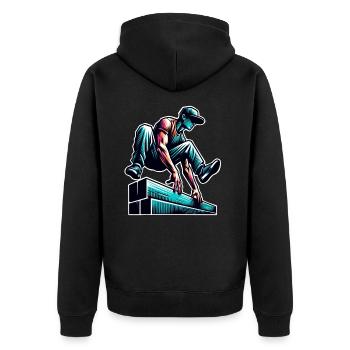 Parkour - Unisex Premium Bio Zip Hoodie - Schwarz - Hinten - Nico (187cm)