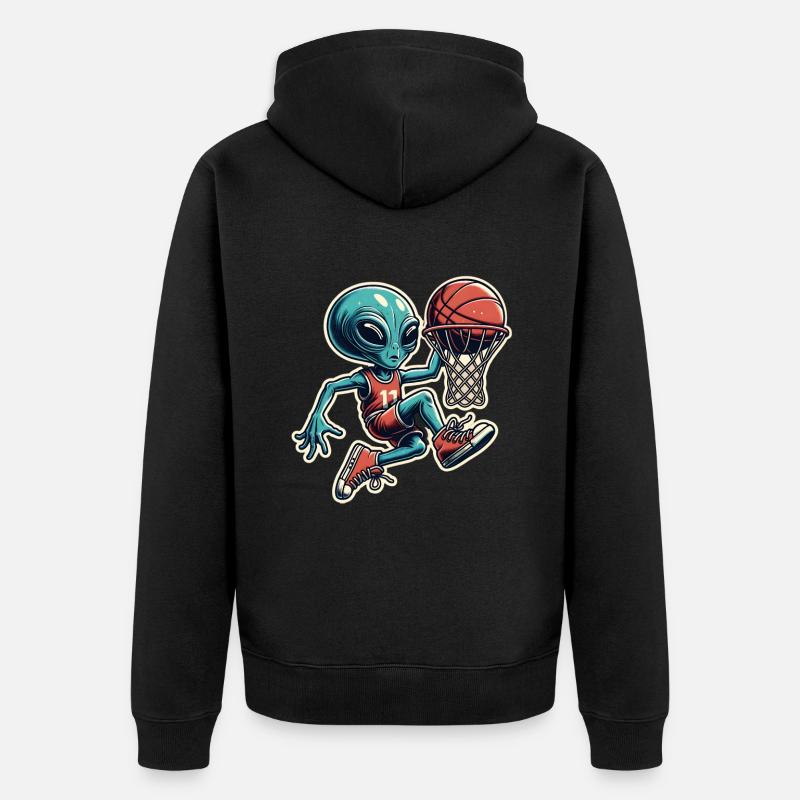 Basketball Dunking Alien - Veste à capuche bio Premium Unisexe - noir