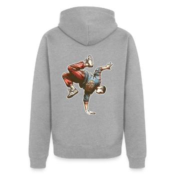 Breakdance - Unisex Premium Bio Zip Hoodie - Grau meliert - Hinten - Nico (187cm)