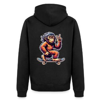 Neandertaler Skateboard Skater - Unisex Premium Bio Zip Hoodie - Schwarz - Hinten - Nico (187cm)