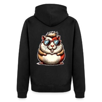Meerschweinchen - Unisex Premium Bio Zip Hoodie - Schwarz - Hinten - Nico (187cm)