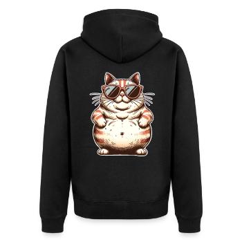 Fat Cool Cat - Unisex Premium Organic Zip Hoodie - black - Back - Nico (187cm)