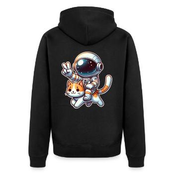 Astronaut Katze - Unisex Premium Bio Zip Hoodie - Schwarz - Hinten - Nico (187cm)