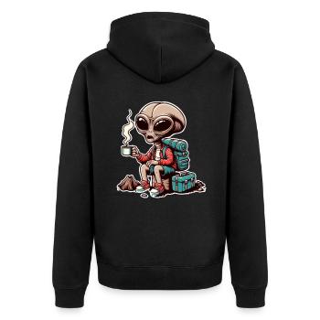 Hiking Alien Coffee Mountains - Unisex Premium Organic Zip Hoodie - black - Back - Nico (187cm)