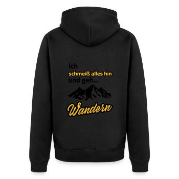 ich schmeiß alles hin und geh wandern - Unisex Premium Bio Zip Hoodie - Schwarz - Hinten - Nico (187cm)