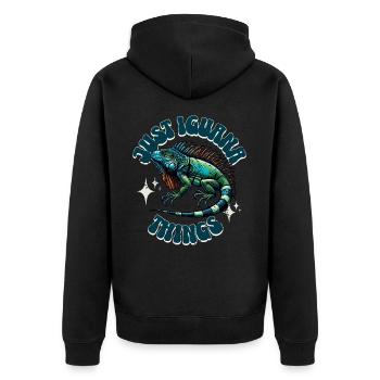 Leguan - Unisex Premium Bio Zip Hoodie - Schwarz - Hinten - Nico (187cm)