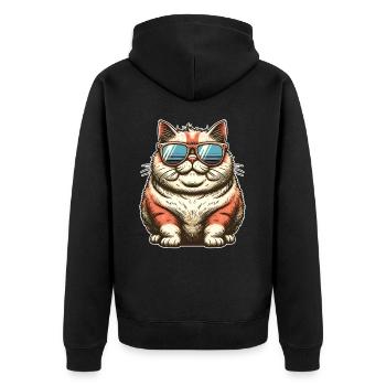 Fat Cool Cat - Unisex Premium Organic Zip Hoodie - black - Back - Nico (187cm)