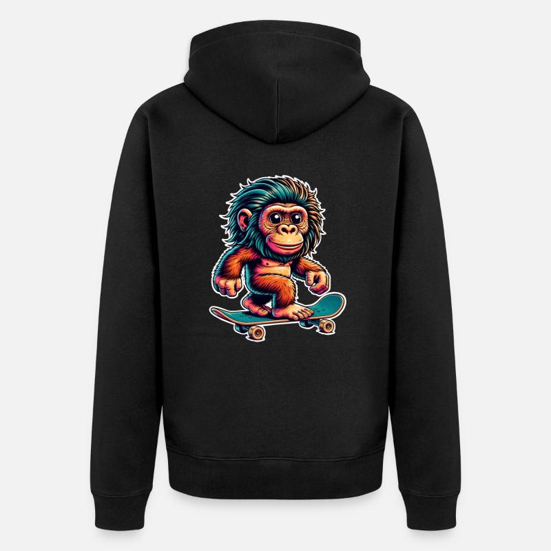 Skateur de skateboard néandertalien - Veste à capuche bio Premium Unisexe - noir