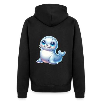 Robbe Seehund - Unisex Premium Bio Zip Hoodie - Schwarz - Hinten - Nico (187cm)