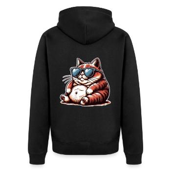 Katze Lustig Sonnebrille Fett - Unisex Premium Bio Zip Hoodie - Schwarz - Hinten - Nico (187cm)